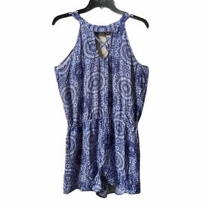 Pink Rose boho summer romper blue